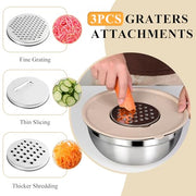Mixing Bowls with Airtight Lids Set, Non-Slip Silicone Bottoms, Khaki | Stainless Steel 6 Bowls(4.5QT,4QT,3.5QT,2.1QT,1.5QT,1.1QT), 3 Grater Attachments for Baking Serving