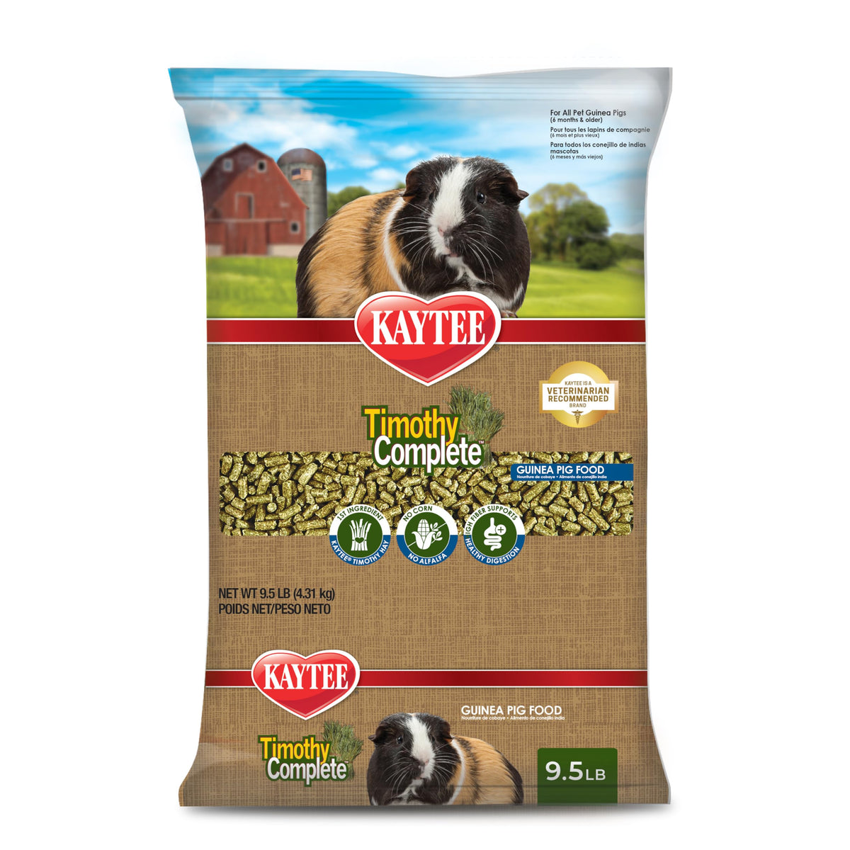 Kaytee Timothy Complete Guinea Pig Food with Timothy Hay, 9.5 Pounds | Supports digestion. Pelleted food for guinea pigs. guinea pig pellets, vitamin C, probiotics