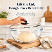 6 QT Large Glass Mixing Bowl with Lid for Sourdough Bread Making & Proofing | Thick Glass Salad Bowl Extra Large Glass Bowl for Baking Food Prep Dishwasher Microwave Freezer Safe Clear Dough Rising
