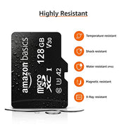 Amazon Basics microSDXC Memory Card with Full Size Adapter, A2, U3, Read Speed up to 100 MB/s, 128GB, Black