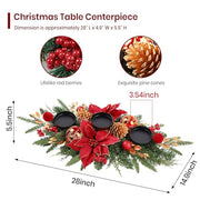 Alupssuc 28" Red Gold Christmas Centerpiece with 3 Candle Trays,1 Pcs | Candle Holders Trays,Dining Table Decoration with Baubles, Pine Cones, Red Berries, Spruce Branches, Flower for Christmas