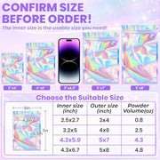 ANZNKU Holographic Bags 5x7 Mylar Bags Resealable 50PCS, Smell Proof Goodie Snack Candy Jewelry Gift Pouches for Small Business Party Favor Bead Storage, Small Plastic Baggies for Halloween Christmas