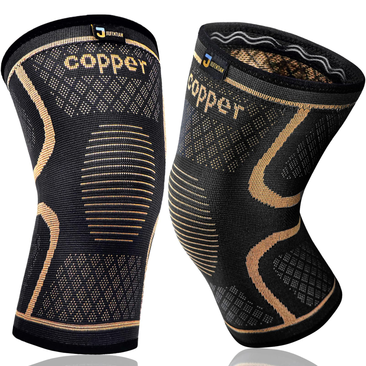 Copper Knee Brace for Men and Women (2 Pack, Large) Compression Support | Copper Fabric, Effective Support, All-day Wearability - Compression Sleeve for Arthritis Pain, MCL, Sports & Injury Recovery