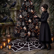 Junkin 48" Gothic Halloween Tree Skirt Black Christmas Tree Skirt | Halloween Spider Web Tree Skirt, Christmas Black and White Spooky Mat, Farmhouse Decoration, Home Seasonal Winter Room Decor