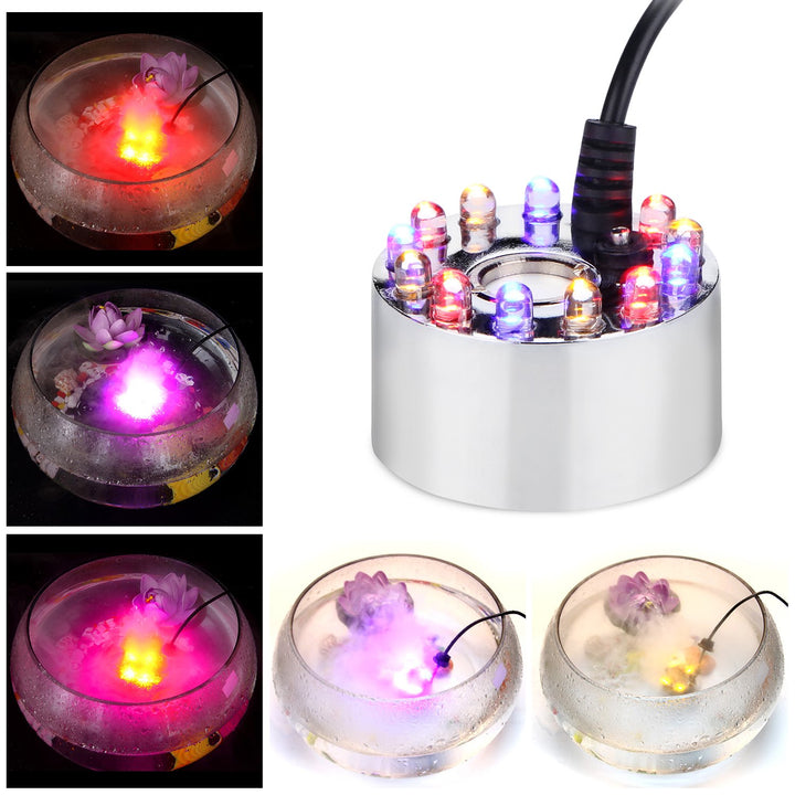 IMAGE Mist Maker Fogger Water Fountain Pond 12 LED Color for Halloween | Fogger atomizer air humidifier, color changing lights, for water fountain pond Halloween party decor