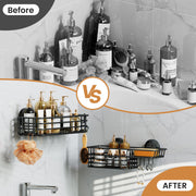 LEVERLOC Shower Caddy Suction Cup, 2 Pack Suction Shower Shelf With Hooks | Black Shower Caddies, Soap holder, NO-Drilling Bathroom Holder, Rustproof bathroom organizer
