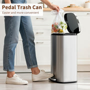PayLessHere | 13G Trash Can with Lid | Steel | Removable Inner Bucket | Made of Stainless Steel | Soft-Close Step Pedal | Hands-Free Use | Easy to Clean | for Kitchen, Office, Bathroom