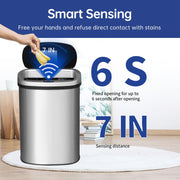 BestOffice | 13 Gallon Stainless Steel Trash Can with Lid | Steel | Automatic Touchless Garbage Can | Odor Control | Modern Oval Design | Easy to Clean | For Kitchen, Bathroom, Office or Home