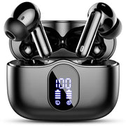Wireless Earbuds, Bluetooth 5.4 Headphones Bass Stereo/Clear Calls, Black | Ear Buds with Noise Cancelling Mic LED Display in Ear Earphones IP7 Waterproof 36H Bluetooth Earbuds for Phones/Sport/Laptop