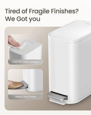 Cesun Small Bathroom Trash Can with Lid Soft Close & Pedal, 1.3 Gal, White | Removable Inner Bucket, Slim Stainless Steel Garbage Can for Bedroom/Office, Included 5 Trash Bags, Hidden Bag, Built to Last