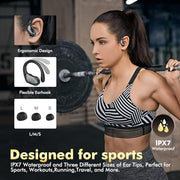 HAOYUYAN Wireless Earbuds, Sports Bluetooth Headphones, 80Hrs Playtime Ear Buds with LED Power Display, Noise Canceling Headset, IPX7 Waterproof Earphones for Workout/Running（Black）