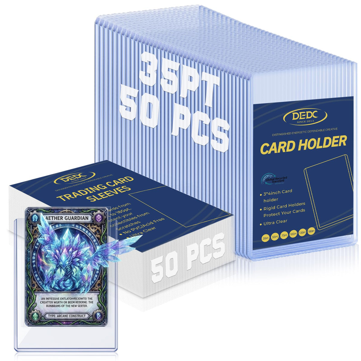 DEDC 50 Top loaders and 50 Soft Penny Sleeves Bundle, 3" x 4" Rigid Hard Card Sleeves Protectors Compatible with Standard TCG/CCG Gaming Cards, Baseball Sports Cards & Photocards, Archival Safe