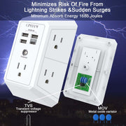 Wall Charger, Surge Protector, QINLIANF 5 Outlet Extender with 4 USB Ports | 1680 Joules, 3-Sided Power Strip, Multi Plug Wall Outlet Adapter Spaced for Home Travel Office, White