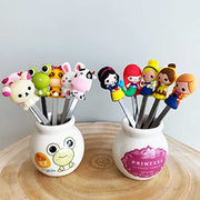 HENWAFX Stainless Steel Fruit Fork for Home (Cartoon+ fairy princess) | Cute Set of 6 Fruit Forks with Holder