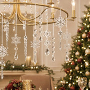Crystal Christmas Tree Ornaments, Clear Acrylic Snowflake & Icicle, 18pcs | Faceted acrylic catches and reflects tree lights with icy sparkle, creating a crystal-like glow on snowflake & icicle shapes
