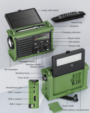 Emergency Weather Radio with Large Solar Panel, Real 12000mAh Battery | Efficient Hand Crank, AM/FM/NOAA Bands, LED Flashlight, Reading Lamp, SOS Alarm & Phone Charger for Camping & Emergencies