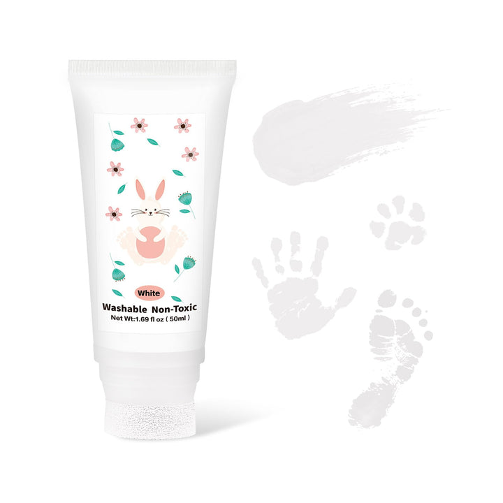 Noosuna Baby Hand and Footprint Paint with Sponge Head, 1.69 fl oz, White | Baby Safe Paint, Non-Toxic and Washable, Newborn Memento, New Mom Gifts, My First Halloween