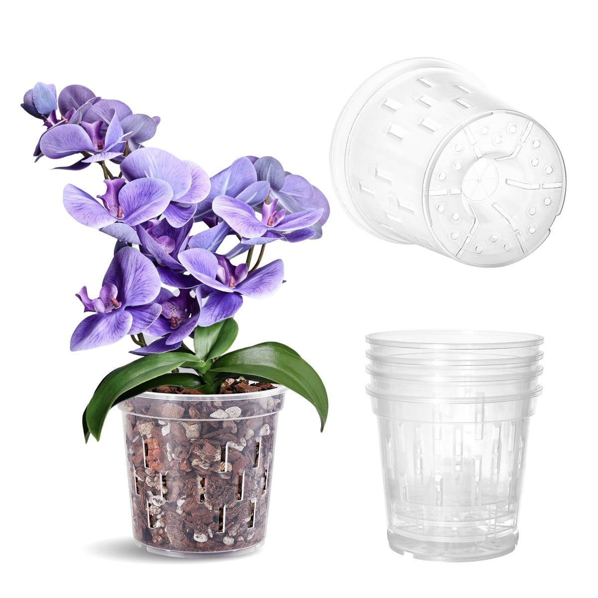 TRUEDAYS Orchid Pot, 4 Pack 5 Inch Plant Pot with Drainage | Clear Orchid Pots with Drainage Holes for Repotting, Sturdy Plastic Plant Pot for Plants, Ideal for Healthy Root Growth
