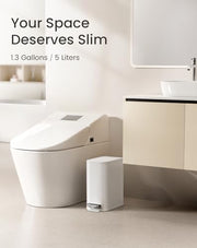 Cesun Small Bathroom Trash Can with Lid Soft Close & Pedal, 1.3 Gal, White | Removable Inner Bucket, Slim Stainless Steel Garbage Can for Bedroom/Office, Included 5 Trash Bags, Hidden Bag, Built to Last