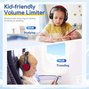 EarFun K1 Kids Headphones Wired with Mic, Volume Limit Headphones for Kids | Portable Wired Headphone with Shareport, Stereo Sound, Foldable Headset for School/Toddler/Tablet/iPad/Kindle, Black Red