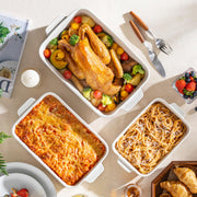 MALACASA Casserole Dishes for Oven, Ceramic Baking Dishes Set of 3, Baking Pan Casserole Dish Set, Rectangular Lasagna Pan Deep with Handles for Baking, Khaki White (14.5''/13''/10.5''), Series TARA