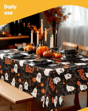 Niuara Halloween Black Plastic Table Cloth Disposable, 2 Pack, 54 x 108 in | Rectangle, 6 ft Tables, Halloween Party Decorations, Holiday Gathering
