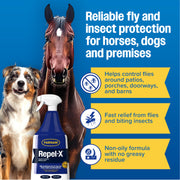Farnam Repel-X Fly Spray for Horses, Ready To Use, 32 fl oz Spray | Ready-to-use fly spray for horses and dogs that kills and repels flies, mosquitoes, gnats and ticks.