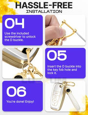 Lucrum Compatible with Ford Key Fob Cover & Keychain | Fits Bronco, Explorer, Edge, Escape, Expedition, Fusion, Mustang, 4 Buttons Keyfob Case (2017-2026) - White and Gold