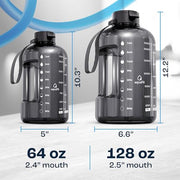 AQUAFIT 1 Gallon Water Bottle with Time Marker | BPA Free 128 oz Water Bottle with Straw and Chug Lids - Leakproof Gym Water Bottle with Carry Handle (Gray)