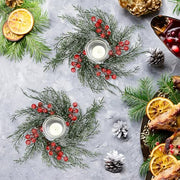Serlvan 6 Pcs Christmas Candle Rings Wreath Artificial Candle Rings with Red Berry, Snowy Pine Garland Candle Ring Holder for Christmas Decorations Table Centerpiece