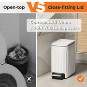 TrashAid Slim Bathroom Trash Can with Lid Soft Close & Pedal, 1.6Gal, White | Removable Inner Bucket, Stainless Steel Garbage Can, Small Wastebasket for Toilet/Office/Bedroom, Retro Design, Odor Control