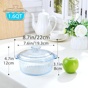 NUTRIUPS 1.6QT Round Glass Casserole Dish with Lid, Borosilicate for Oven | Easy Grab Glass Casserole Cookware with Lid, Ideal for Roasting Chicken, Casseroles, Baked Pasta, Oven to Table Serving