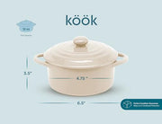 Kook Mini Cocotte, Lids, Handles, Dutch Oven, Set of 4, 12 oz, Ivory | Individual Baking Ramekins, Microwave Dishwasher Safe Stoneware, Small, Bread, Sourdough, Souffle, Casserole