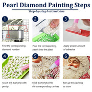 Pearl Diamond Art Kit for Adults, 3D DIY Diamond Art Kits for Santa Claus | Christmas DIY Special Shape Plastic Pearl Painting Kit With Gem Art Crafts For Beginners,Home Wall Decor 13.8 x 13.8 Inch