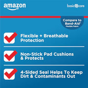 Amazon Basic Care Flexible Fabric Adhesive Bandages, XL (2 in x 4 in), Non-Stick Pad for Cuts & Scrapes, 4-Sided Seal, 10 Count