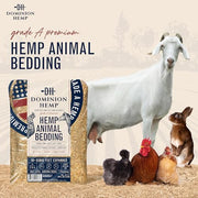 Dominion Hemp Premium Hemp Bedding for Chicken Coops 285L - 30lbs, 1-Pack | Ultra-absorbent USA hemp bedding for chicken coops and small pets, low dust, reduces odor, and keeps habitats clean and dry.