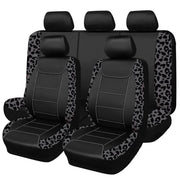 Flying Banner Carbon Fiber Leather Vehicle Seat Covers, Leopard Gray Black, Universal Fit - 8PCS