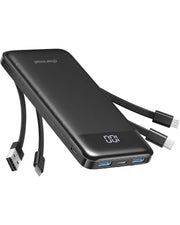 charmast Portable Charger Power Bank with Reinforced Built-in 4 Cables | 10000mAh,6 Outputs 3 Inputs,Travel Essentials,Carry-on Only,3A Fast Charging Portable Phone Charger for iPhone Samsung Pixel