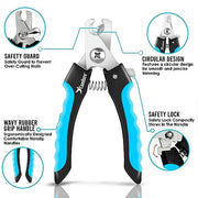 Candure Pet Nail Clippers Professional Trimmer, Blue, Large to Medium Pets | Suitable for puppies, cats, rabbits, and guinea pigs. Safety Guard to Prevent Over-Cutting Toenails and Includes a Nail File