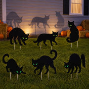 Black Cat Halloween Decorations Outdoor Yard Signs Stakes Scary Silhouette | 6 Pcs Spooky Black Cat Signs with Glow Effect Eyes Lawn Stakes for Graveyard Front Yard Backyard Garden Halloween Party Decor