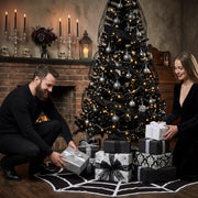 Junkin 48" Gothic Halloween Tree Skirt Black Christmas Tree Skirt | Halloween Spider Web Tree Skirt, Christmas Black and White Spooky Mat, Farmhouse Decoration, Home Seasonal Winter Room Decor