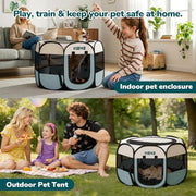 MZNZ Dog Playpen, Portable Cat Playpen Crate Indoor for Dogs Cats Rabbits, Foldable Small Animal Guinea Pigs Bunny Cage Enclosure for Outdoor, Pop Up Dogs Cats Tent Kennel with Carrying Case, Grey