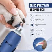 Candure Whisper Quiet Dog Nail Grinder with 360 Degree LED Light, 6-Speed Rechargeable Pet Nail Trimmers with Extra Grinding Head for Safe, Stress-Free Grooming for All Pet Sizes (Dark Blue)