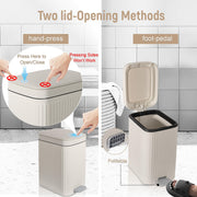 Small Bathroom Trash Can with Lid, 1.9 Gallon Slim Soft Close Step, Cream | Garbage Can with Pedal for Office, Bedroom, Kitchen & Living Room, Narrow Plastic Wastebasket Container for Small Spaces
