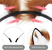 HAOAN Faux Fur Wolf Ears Headband Fox Tail and Paw Gloves Set Cosplay Halloween Costume Accessories