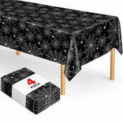 HAMDKS 4 Pack Halloween Tablecloth, Spider Web Table Cloth | 108" x 54" Rectangular Table Cover, Black Plastic Disposable Tablecloth for Halloween Decor Party Supplies