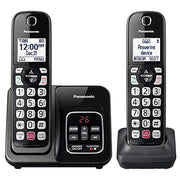 Panasonic Cordless Phone with Answering Machine, 2 Handsets Landline Phone | Home phones landline cordless featuring an answering machine, call block and caller ID, Metallic Black, KX-TGD832M