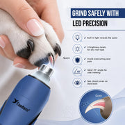 Candure Whisper Quiet Dog Nail Grinder with 360 Degree LED Light, 6-Speed Rechargeable Pet Nail Trimmers with Extra Grinding Head for Safe, Stress-Free Grooming for All Pet Sizes (Dark Blue)