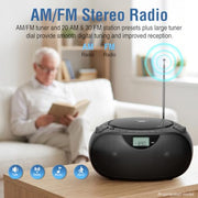 Nextron Portable CD Player Boombox with Bluetooth, AM/FM Radio & USB | CD-R/RW, MP3-CD & USB Playback, Stereo Sound, Bass Boost, AUX Input, Headphone Jack, LCD Display, AC/Battery Powered - Black