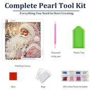 Pearl Diamond Art Kit for Adults, 3D DIY Diamond Art Kits for Santa Claus | Christmas DIY Special Shape Plastic Pearl Painting Kit With Gem Art Crafts For Beginners,Home Wall Decor 13.8 x 13.8 Inch